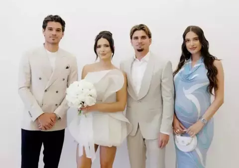 Cât costă rochia purtată de Elena Hagi la nunta lui Răzvan Marin cu Crina. Soția lui Ianis Hagi e însărcinată în opt luni