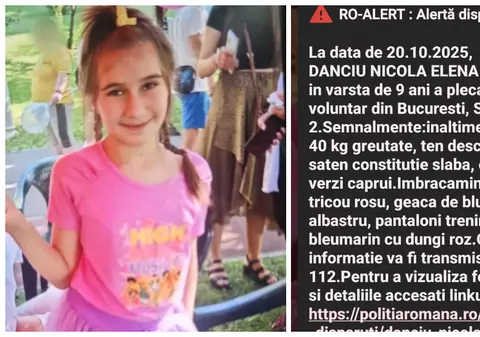 Fata de 9 ani din București dată dispărută a fost găsită la puțin timp după emiterea mesajului Ro-Alert