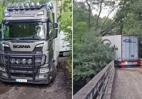 Un șofer de camion a greșit drumul și a rămas o lună în pădure, cu TIR-ul blocat între un pod din lemn și o linie de cale ferată