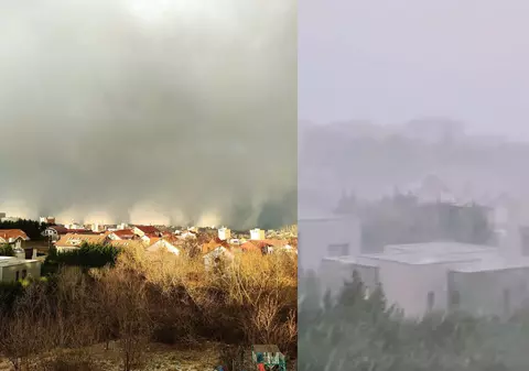 Furtună de zăpadă în Cluj, adusă de vânt, într-o zi însorită: „Ai, de capul meu”