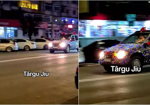 O șoferiță și-a împodobit mașina cu luminițe de Crăciun și s-a dus să facă donații copiilor din Târgu Jiu: „Mai are talon?”. Ce riscă șoferii care fac asta