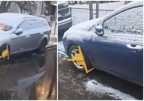 Zeci de șoferi care au parcat pe trotuar în București, în Sectorul 4, s-au trezit cu roțile blocate