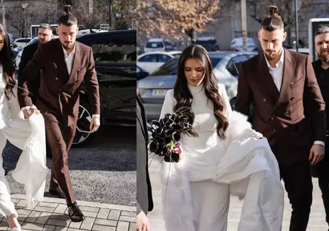 Imagini de la cununia civilă a lui Radu Drăgușin. Fotbalistul s-a căsătorit cu Ioana Stan