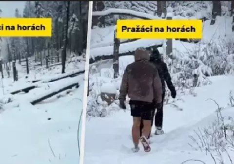 Tânăr filmat în drumeție în șort și adidași, în Munții Tatra: „Orășenii, la zăpadă” | VIDEO