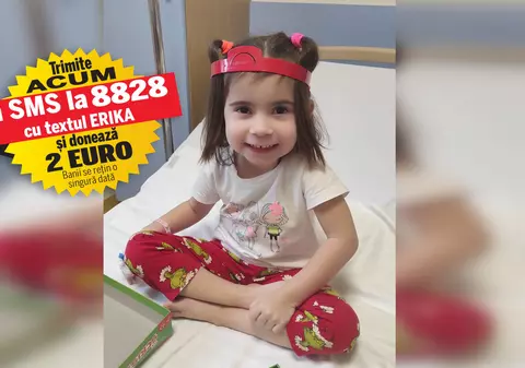 La nici 4 ani, Erika trebuie să facă investigații și tratamente postoperatorii de lungă durată ale căror costuri se ridică la 2.500 de lei lunar. Fetița, diagnosticată cu coarctație severă de aortă, a fost operată pe cord deschis