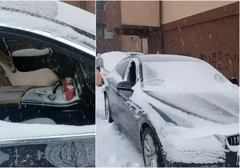 Șofer cu BMW, subiect de glume pe internet după ce a uitat să-și închidă geamurile la mașină și a lăsat-o într-o parcare din București în timpul viscolului: „O încarcă cu aer rece pentru la vară”