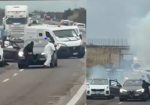 Jaf ca în filme pe o autostradă, în Italia. Blindat de valori atacat de un comando profesionist care a tras în carabinieri