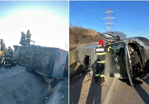 Un microbuz cu 10 pasageri s-a răsturnat pe centura Cluj-Napoca, după ce o autoutilitară a lovit frontal vehiculul