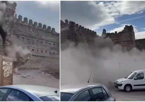 Momentul în care un turn medieval al Castelului Escalona s-a prăbușit sub privirile turiștilor, în Spania | VIDEO