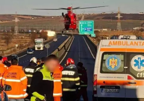 Accident grav cu un TIR și o mașină între Sibiu și Alba. Autostrada A1 e blocată de tot, elicopterul SMURD, trimis de urgență