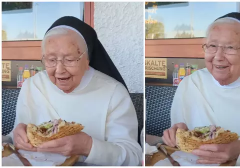 O călugăriță de 92 de ani a mâncat primul kebap din viața ei, iar imaginile au devenit virale: „Sunt absolut încântată”