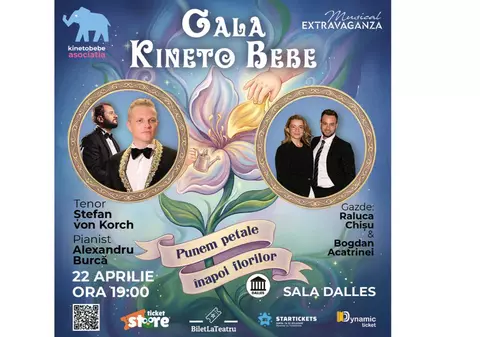 Prima ediţie a Galei Kinetobebe  -„PUNEM PETALE ÎNAPOI FLORILOR”  -  va avea loc pe 22 aprilie la Sala Dalles, la iniţiativa RALUCĂI CHIŞU şi a actorului BOGDAN ACATRINEI