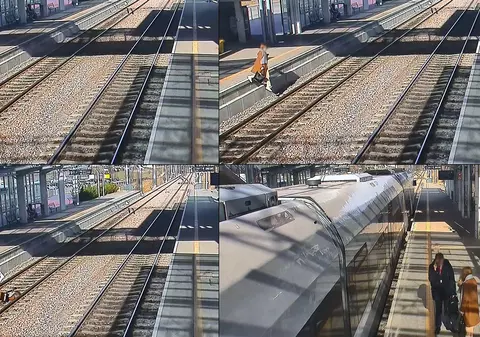 Femeie filmată când cade pe șine, în timp ce vorbea la telefon: „O clipă de neatenție poate costa sănătatea sau chiar viața”