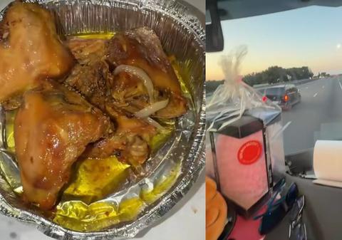 Soția unui șofer român de TIR gătește pui cu mujdei în cabina camionului, în timp ce el conduce: „Fac repede și o salată”