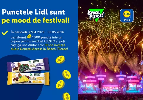 Schimbă Puncte Lidl pe gustări Alesto și poți câștiga invitații la Beach Please!