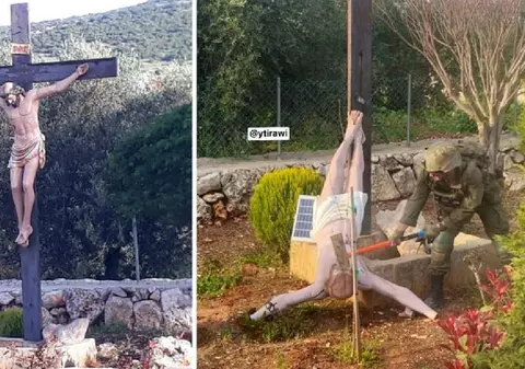 Soldat israelian, fotografiat când distruge cu barosul o statuie a lui Iisus, în Liban: „Grav și rușinos”