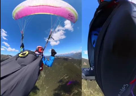 O femeie a fost lovită de un avion în aer, în timp ce zbura cu parapanta, iar momentul a fost filmat
