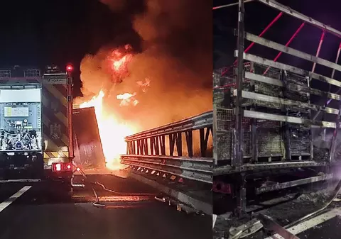 Un TIR încărcat cu piese auto a luat foc pe A1, în Timiș, pe sensul Timișoara-Lugoj