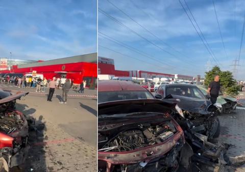 O șoferiță a făcut prăpăd în parcarea de la Dragonul Roșu, lângă București. 11 mașini au fost distruse, iar doi oameni au fost răniți