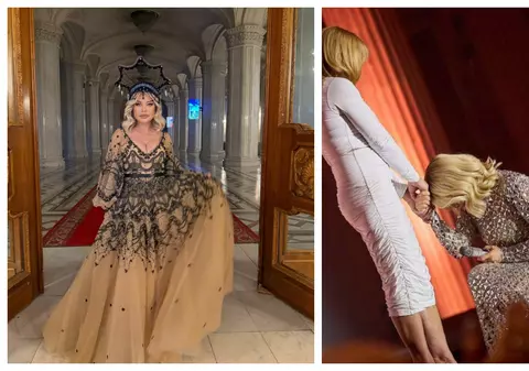 Imagini memorabile cu Loredana Groza și Nadia Comăneci. Artista s-a așezat în genunchi în fața fostei gimnaste „Mă înclin”