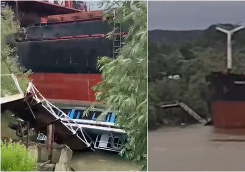 O navă cargo s-a izbit de un ponton la Tulcea: „S-a înfipt cu prova. Abia plecase nava de pasageri” | VIDEO