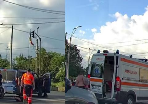 Un bărbat din București a sărit dintr-o ambulanță la semafor și s-a aruncat imediat pe burtă după ce a văzut duba de jandarmi