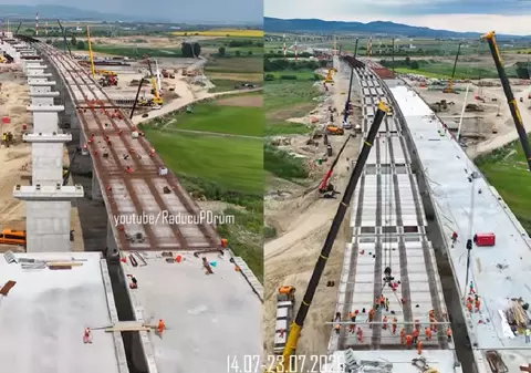 Progresul remarcabil realizat într-o săptămână de UMB la megaviaductul de la Cleja, punctul critic pe șantierul autostrăzii A7