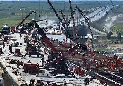 Viaductul de la Cleja din Bacău este ca un furnicar: peste 400 de muncitori pe șantierul de 1,2 kilometri din A7