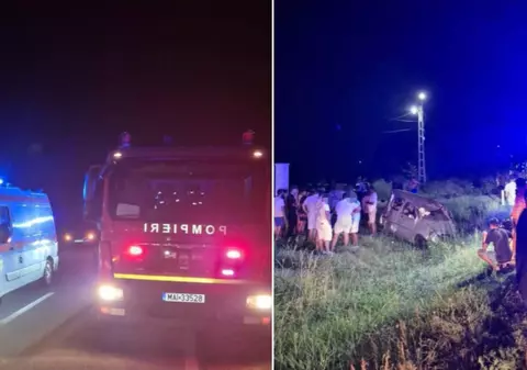 Accident cu 5 morți în Dâmbovița. Un șofer de 20 de ani, fără permis, a lovit 3 pietoni pe DN61, apoi mașina s-a răsturnat