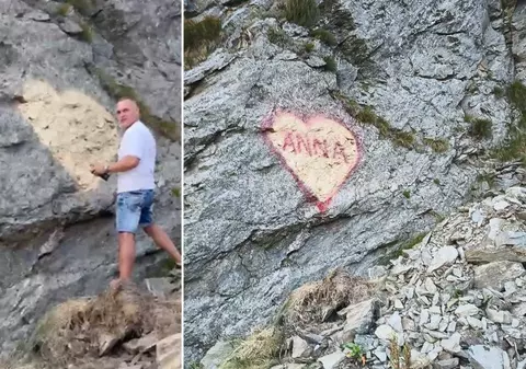 Un turist a vandalizat o stâncă de pe Transfăgărășan cu o declarație de dragoste pentru „Anna”. Salvamont și internauții au reacționat dur: „Anna, ține-ți prostul acasă!” | VIDEO