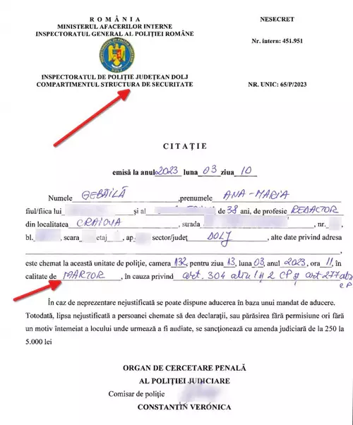 O ziaristă din Craiova a fost audiată la poliție și i s-a cerut să-și expună sursele