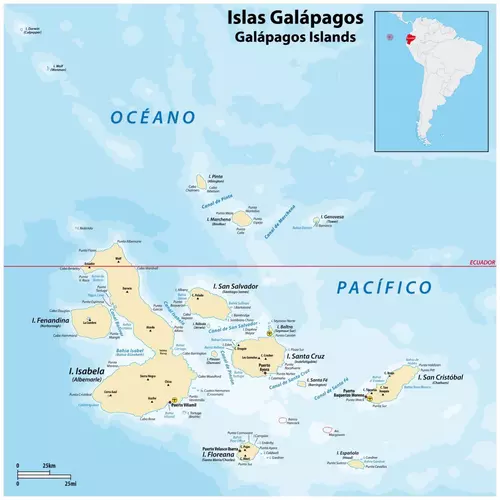 Curiozități despre Insulele Galapagos - Imagine cu harta Insulelor Galapagos.