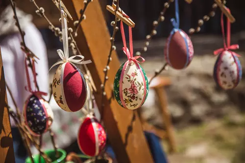 Holloko,,Hungary,-,April,12,,2019:,Decorative,Easter,Eggs,And