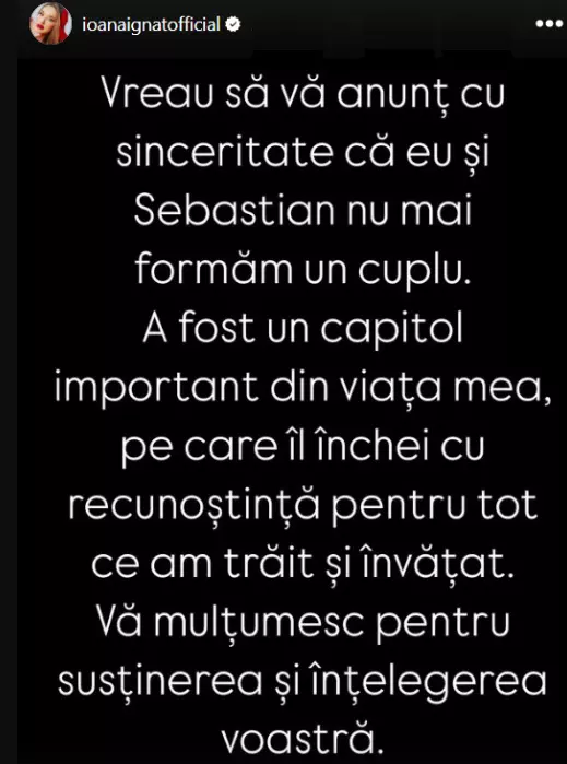 ioana ignat mesaj instagram story