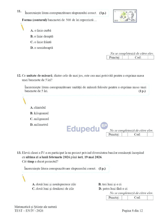 Subiectele la Matematică și Științe ale naturii – Evaluare Națională clasa a IV-a 2026-foto-8