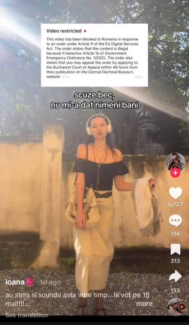 TikTok Ioana, despre o postare ștearsă de BEC în urma unei sesizări AUR
