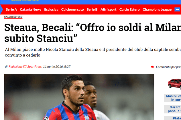 Gigi Becali scoate încă o dată capul în lume. A ajuns în presa italiană cu declarațiile anti-Stanciu!