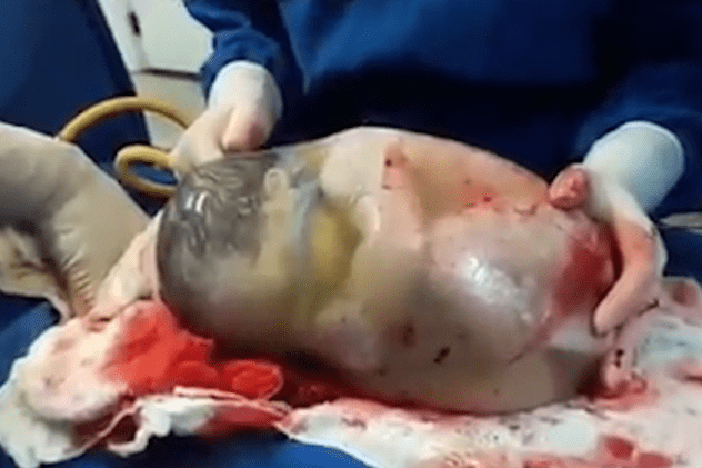 Momentul incredibil în care un bebeluş se naşte cu sacul amniotic intact | VIDEO