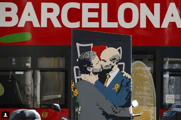 Guardiola și Mourinho se sărută într-un graffiti din Barcelona
