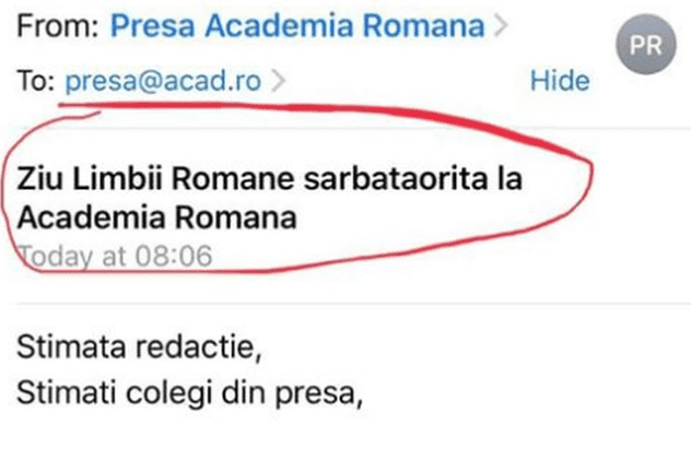 Greșeli într-un mesaj al Academiei Române: „Ziu Limbii Romane sarbataorita”
