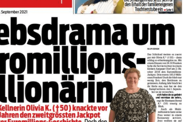 O femeie și soțul ei au murit în decursul a câteva luni, după ce câștigaseră 183 de milioane de euro la loterie, în Elveția
