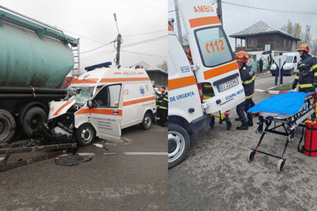 Ambulanţă aflată în misiune, implicată într-un accident grav în Târgu Jiu. Pacientul care se afla în Salvare a murit la spital