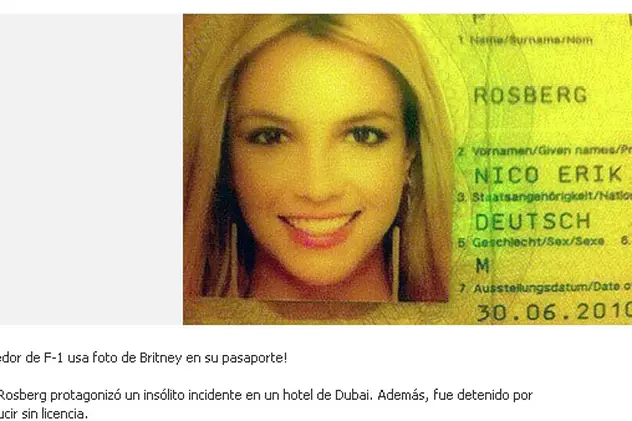 Nico Rosberg s-a trezit cu poza lui Britney Spears în paşaportul său 