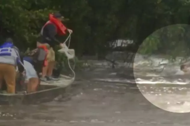 VIDEO - Urmările uraganului Harvey | Mai mulți bărbați au stat ore întregi prinși de un copac, după ce au fost înconjurați de ape
