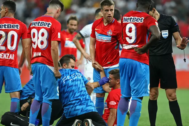 Sacrificiul lui Dragoș Nedelcu, fotbalistul FCSB care a terminat meciul cu Hajduk Split cu nasul spart de un obiect aruncat din tribune. Riscă un meci cu porțile închise!