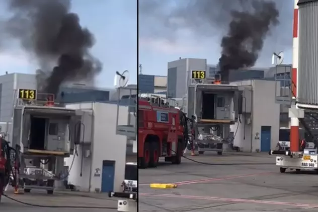 Incendiu la Aeroportul Otopeni. O pasarelă a fost cuprinsă de flăcări