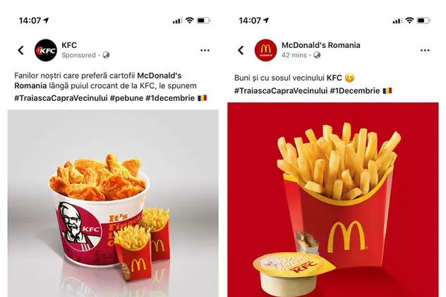 Mc Donald's și KFC s-au unit de 1 Decembrie. Mesajele de “înfrățire“ care au stârnit reacții incredibile în mediul virtual