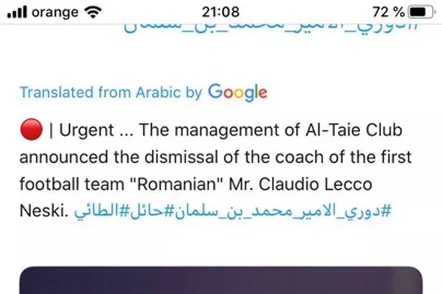 Antrenorul Claudiu Niculescu, demis de saudiții de la Al Tai