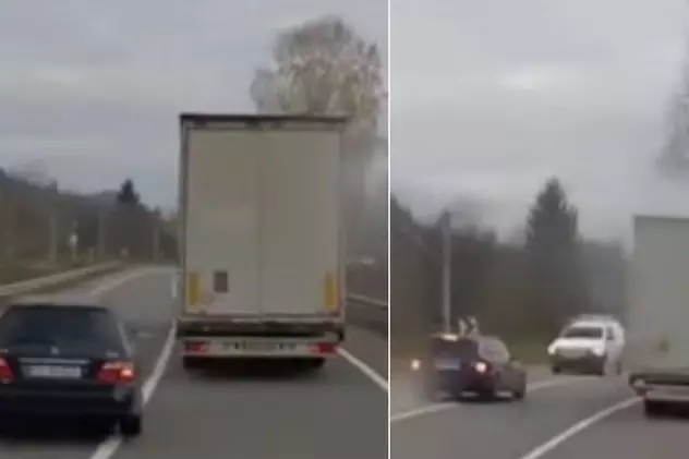 VIDEO | Un șofer inconștient a făcut o depășire pe linie continuă, în curbă! „Îl omoram, și ce? Am asigurare”