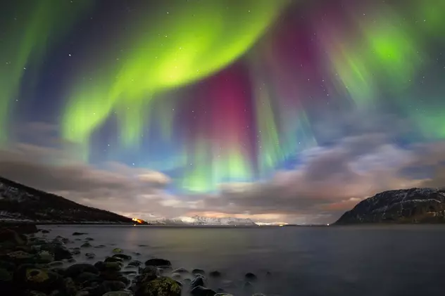 Aurora boreala observată în nordul Norvegiei